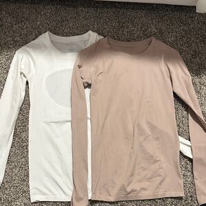 Set of Two Long Sleeve Tops - White and Tan Buffbunny synergy top